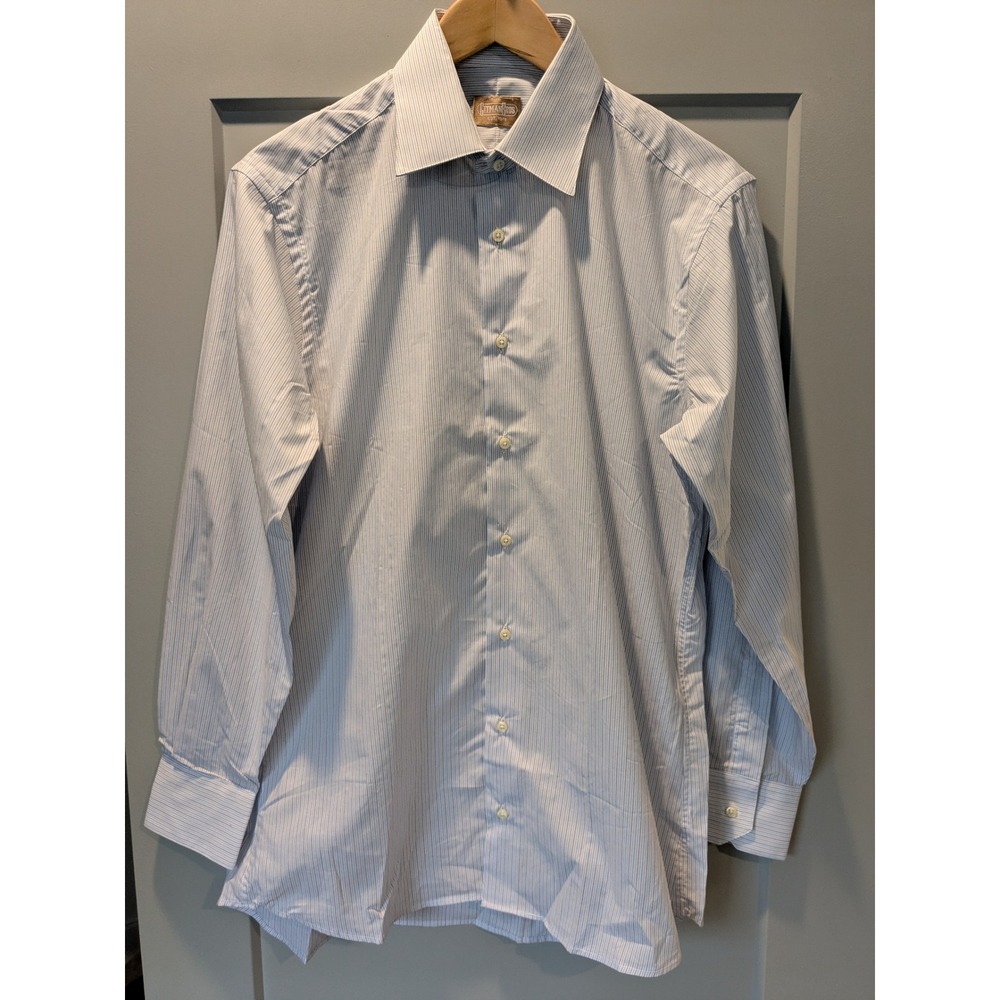 Gitman Bros Mens Striped Dress Shirt‎ Size 15 1/2 33 Blue White Button Down